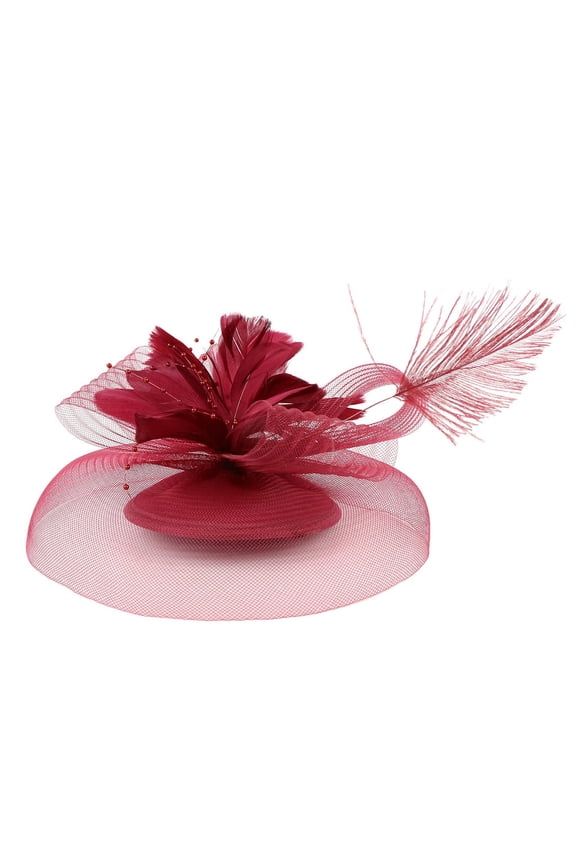 Fascinators for Women LSQii Flower Mesh Ribbons Bow Knot Headband Wine Red Hair Clip Beret Pillbox Hat for Cocktail Tea Party Church Bridal Wedding Gift