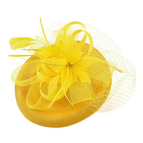Fascinators for Women LSQii Flower Mesh Ribbons Bow Knot Headband Yellow Hair Clip Beret Pillbox Hat for Cocktail Tea Party Church Bridal Wedding Gift