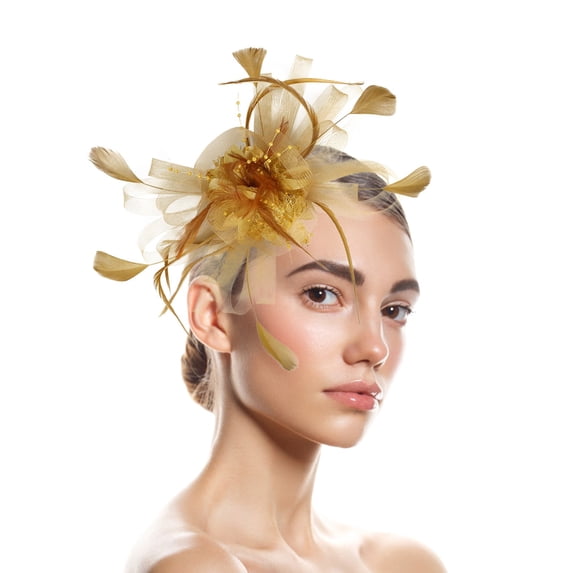 Fascinators for Women Tea Party Womens Cocktail Ball Wedding Church Vintage Hat Flower Feather Elastic Webhead Flower Ladies Tea Party Ball Headwear
