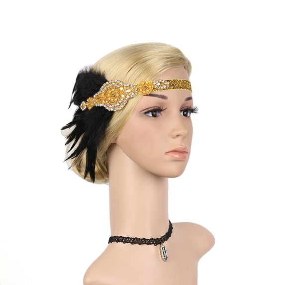 Fascinators for Women1920s Headpiece Flapper Headband Roaring 20's Showgirl Hair Band with Feather Fascinators Hats for Women Tea Party Gold One Size