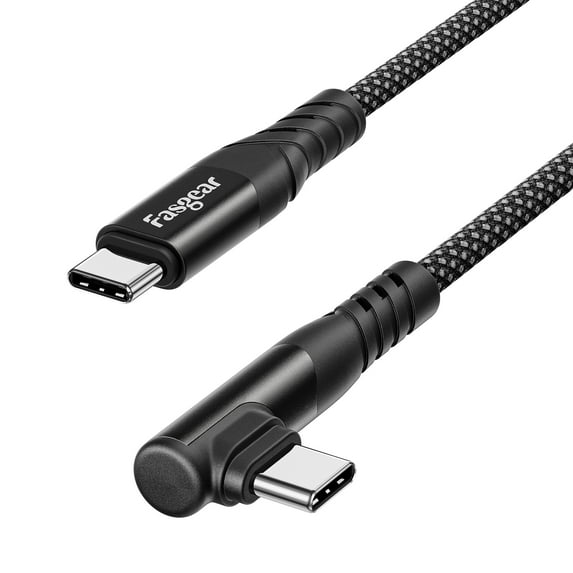 Fasgear 240W USB C to USB C Cable 1 Pack 6ft/1.8m PD 3.1 USB 2.0 Type C Cord 5A Fast Charging 90 Degree Braided Charger Compatible with Mac-Book Pro/Air,i-Pad Air 5,Sam-Sung Note 20,USB-C Charger