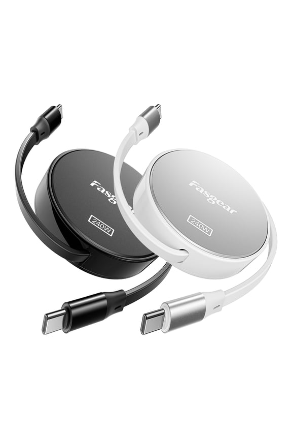 240W USB C to USB C Cable 3.3ft Retractable 5A Fast Charging Type C Cord for 100W USB C Charger [4-Stretch Length] Compatible with i-Phone 15, PS5 controller, ThinkPad X1 (Black/Silver)