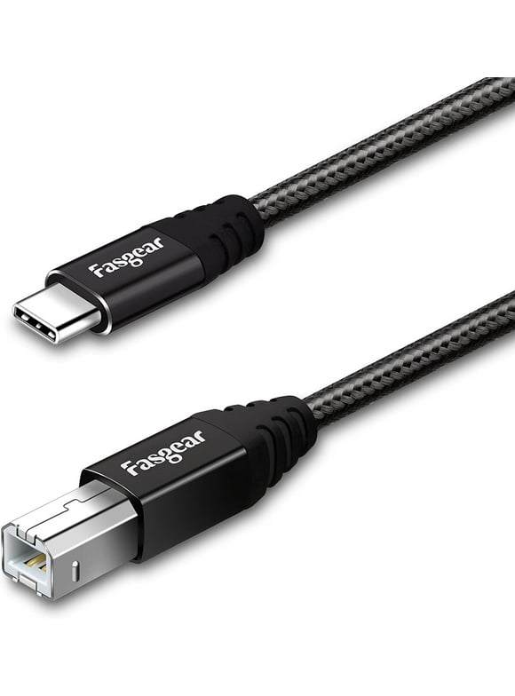 Fasgear 6ft USB C to USB B Midi Cable Nylon Braided Printer Scanner Cord with Metal Connector Compatible with AiO, HP, Canon, Samsung Printers, Piano Keyboard and More (1.8m, Black)