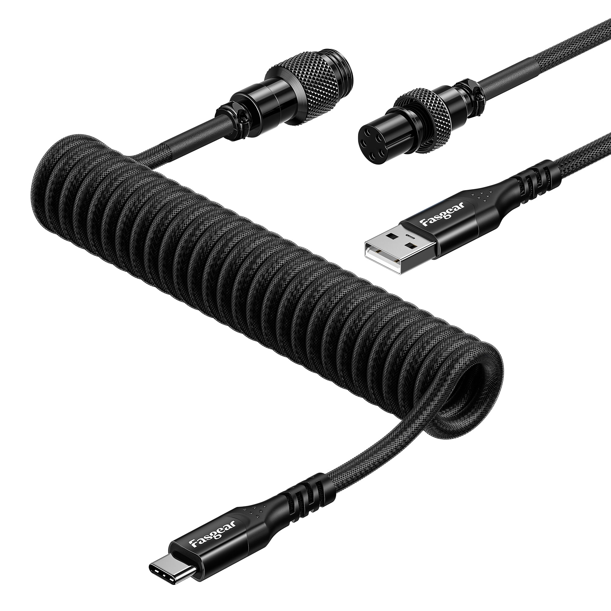 Fasgear Coiled USB C Keyboard Cable, 1.8m/6ft Type C to Type A keyboard Cable with Metal