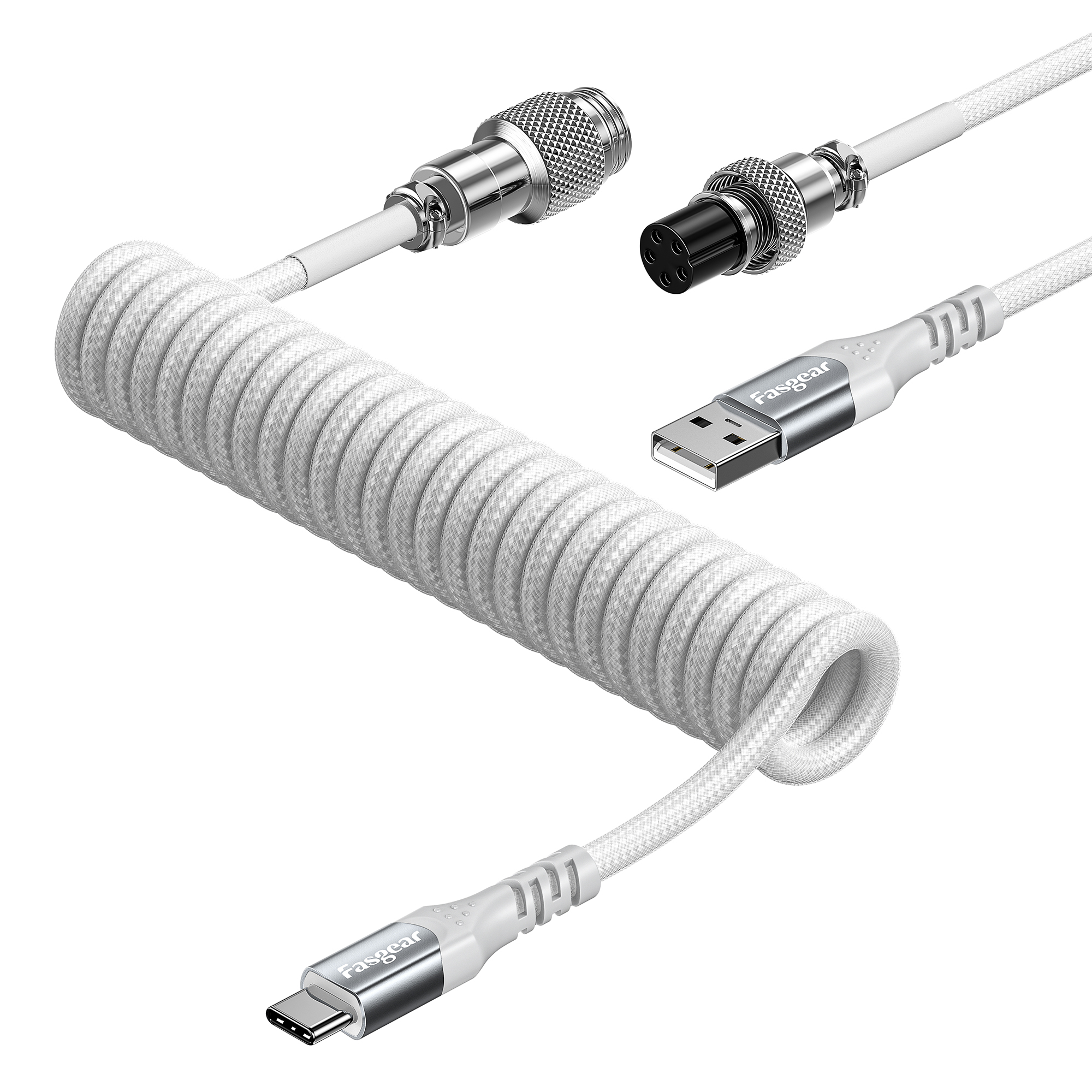 Fasgear Coiled USB C Keyboard Cable, 1.8m/6ft Type C to Type A keyboard Cable with Metal
