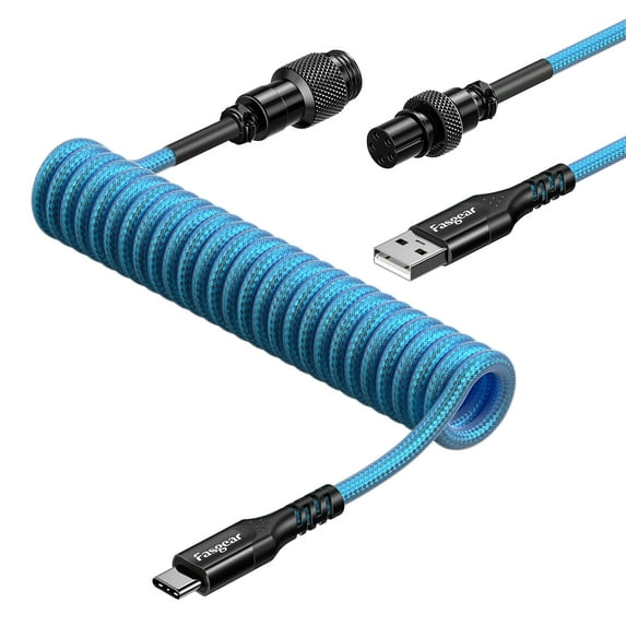 Fasgear Coiled USB C Keyboard Cable, 1.8m/6ft Type C to Type A keyboard Cable with Metal Aviation Connector, 18W Fast Charging, Designed for USB-C Mechanical / Custom / DIY / Gaming Keyboard(Blue)