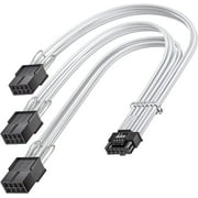 Fasgear PCI-e 5.0 Extension Cable,16Pin12+4 Male to PCI-E 5.0 3x8Pin Female Sleeved Extension Cable with 4 Cable Combs, 30cm 12VHPWR Cable Compatible for GPU 3090Ti & RTX 4000 Series 16AWG/White