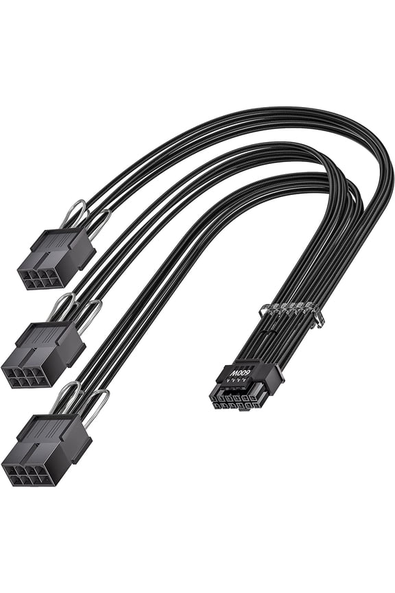 PCI-e 5.0 Extension Cable,16Pin(12+4) Male to PCI-E 5.0 3x8Pin Female Sleeved Extension Cable with 4 Cable Combs, 30cm 12VHPWR Cable Compatible for GPU 3090Ti & RTX 4000 Series (16AWG/Black)