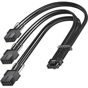 Fasgear PCI-e 5.0 Extension Cable,16Pin12+4 Male to PCI-E 5.0 3x8Pin Female Sleeved Extension Cable with 4 Cable Combs, 30cm 12VHPWR Cable Compatible for GPU 3090Ti & RTX 4000 Series 16AWG/Black