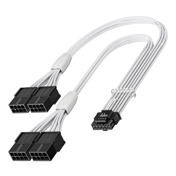 Fasgear PCI-e 5.0 Extension Cable,16Pin(12+4) Male to PCI-E 5.0 4x8(6+2)Pin Female Sleeved Extension Cable, 40cm 12VHPWR Cable Compatible for GPU GeForce RTX 3090Ti & RTX 4080 4090 (16AWG/White)