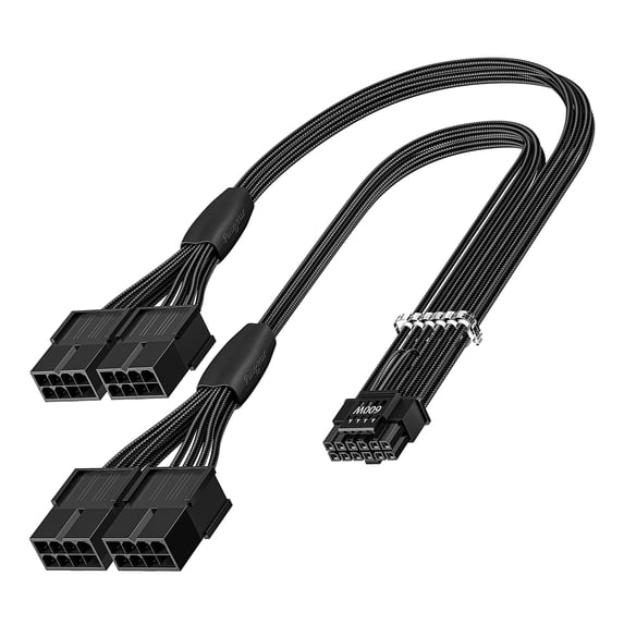 Fasgear PCI-e 5.0 Extension Cable,16Pin(12+4) Male to PCI-E 5.0 4x8(6+2)Pin Female Sleeved Extension Cable, 40cm 12VHPWR Cable Compatible for GPU GeForce RTX 3090Ti & RTX 4080 4090 (16AWG/Black)