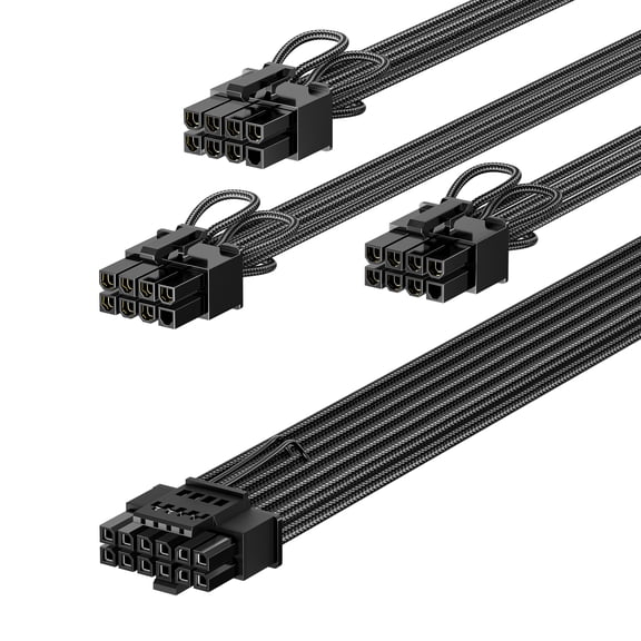 Fasgear PCIe 5.0 GPU Power Cable 70cm | 16pin (12+4) 12VHPWR Connector for RTX 3090 Ti 4080 4090 | 3x8pin (4+4) CPU Male Plugs Only for Corsair/Great Wall/Thermaltake Modular Power Supply (Black)