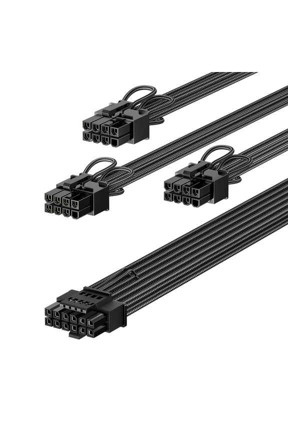 PCIe 5.0 GPU Power Cable Sleeved 70cm | 16pin (12+4) 12VHPWR Connector for RTX 3090 Ti 4080 4090 | 3x8pin (6+2) PCI-e Male Plugs Compatible for ASUS EVGA Seasonic Modular Power Supply (Black)