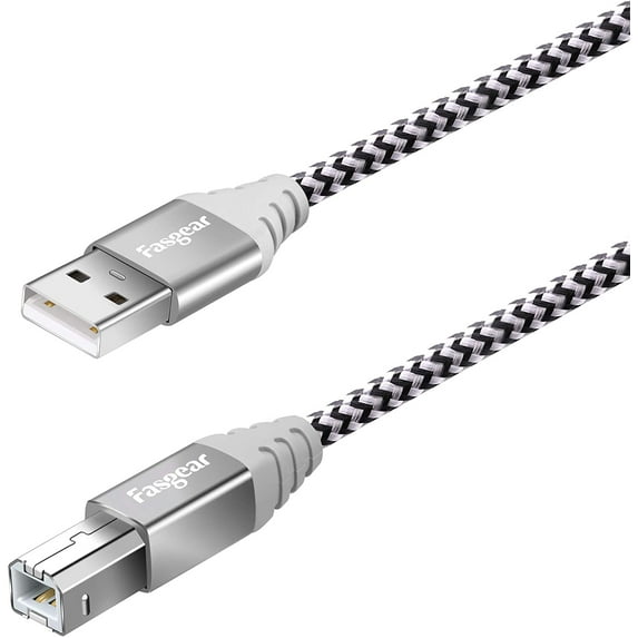 Fasgear Printer Cable USB 2.0 -A Male to B Male Scanner Cord Nylon Braided High Speed for Canon, HP, Brother, Lexmark, Epson, Dell, Samsung etc (3ft, Gray)