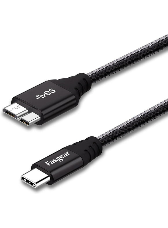 Fasgear Short Nylon Braided Metal Connector Type C 3.0 to Micro B Cable,USB C to Micro 3.0 Cord 1ft, Fast Charging Syncing Compatible for Toshiba Canvio,Westgate,Seagate,Galaxy S5 Note 3,etc (Black)