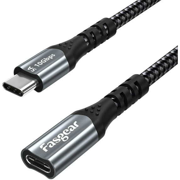 Fasgear Short USB C Extension Cable 1.6ft,10Gbps USB 3.1 Gen 2 Type C Male to Female Thunderbolt 3 Extender Video Output Compatible for MacBook Pro,PSVR2,iPad Mini 6,Galaxy S22,Dell,Etc (0.5m,Black)