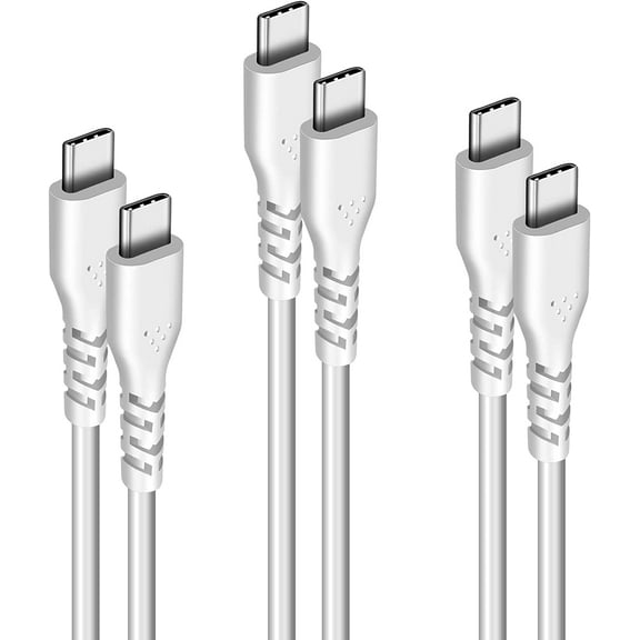 Fasgear Type C to Type C Cable 60W Power Delivery,3-Pack 30cm,1m,1.8m Fast Charge USB C to USB C 2.0 Cable Data Transfer Cord Compatible for Mac-Book Pro/Air,Galaxy S20+/S10,HuaweiP40,Chromebook White