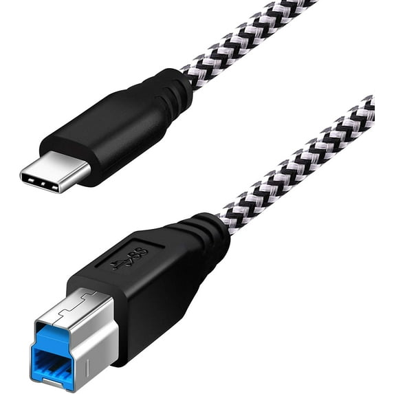 Fasgear Type C to USB B 3.0 Cable 1.8m Nylon Braided USB C Male to Type B Male Cord (6ft, White)