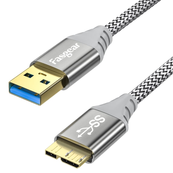 Fasgear USB 3.0 to Micro B Cable - Nylon Braided 5Gbps Charging and Syncing for Galaxy Note 3, Hard Drive, Mobile Hard Disk (1.6ft, Gray)