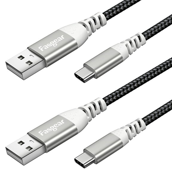 Fasgear USB C to USB A Cable for PS5 Controller 2 Pack 16.5ft/5m Long 3A Fast Charging Type C Charger Cord Braided Data Sync Compatible for Samsung Note 10 S22 A50/LG V30/Kindle/USB C (2 Black)