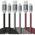 thumbnail image 1 of Fasgear USB C Cable 3 Pack 6ft 3A Fast Charging Nylon Braided USB 2.0 Type C Cord Compatible for Galaxy S22 S21 Ultra A51 A12, Note 10 9 8, USB C Charger, PS5 Controller 1.8m(Black,White,Rose), 1 of 6