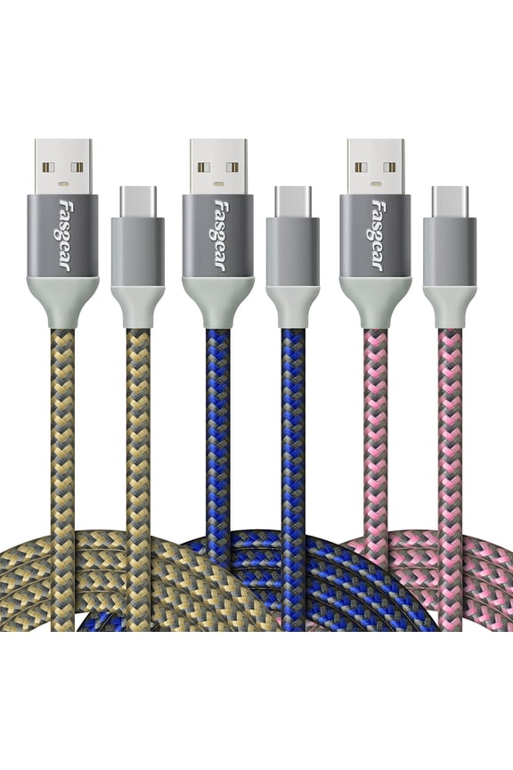 USB C Cable 3 Pack 6ft 3A Fast Charging Nylon Braided USB 2.0 Type C Cord Compatible for Galaxy S22 S21 Ultra S10, Moto G Stylus, USB C Charger, PS5 Controller 1.8m(Blue,Pink,Gold)