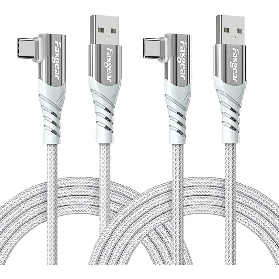 Fasgear USB C Cable Braided 2 Pack 6ft 3A Fast Charging Type C to USB A Quick Charger Phone Cord - Compatible for Galaxy A10e S21 Plus Note 20,Moto Z2 Play,LG V50 G8,Thinq,PS5 Controller, White