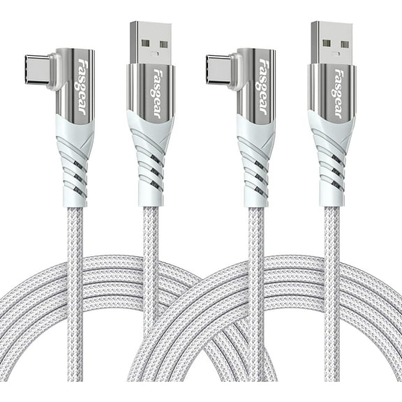 Fasgear USB C Cable Braided 2 Pack 6ft 3A Fast Charging Type C to USB A Quick Charger Phone Cord - Compatible for Galaxy A10e S21 Plus Note 20,Moto Z2 Play,LG V50 G8,Thinq,PS5 Controller, White