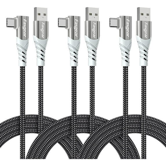 Fasgear USB C Cable Braided 3Pack 6ft 3A Fast Charging Type C to USB A Quick Charger Phone Cord - Compatible for Galaxy A10e S21 Plus Note 20,Moto Z2 Play,LG V50 G8,Thinq,PS5 Controller, Black