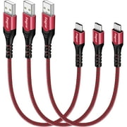 Fasgear USB C Short Cable-3 Pack 30cm Fast Charging Braided Type C to USB A Cord Compatible for Sam-Sung Galaxy S21 Ultra/S20/Note 10/S9/S8 Moto G7,Oneplus 3,Huawei & Andriod Smartphones,1ft(Red)