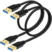 Fasgear USB Extension Cable 3.0 1.6ft 2 Pack-Nylon Braided USB 3.0 A to A Cable Male to Male Cord 5Gbps for Hard Drive Enclosures, Modems, Cameras (0.5m, 2 Black)