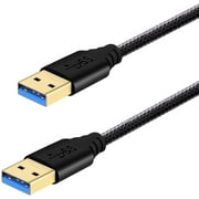 Fasgear USB to USB Cable 1.6ft-Nylon Braided USB 3.0 A to A Cable Male to Male Cord 5Gbps for Hard Drive Enclosures, Modems, Cameras (0.5m, Black)