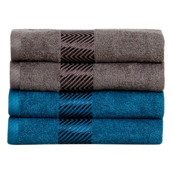 Fash Home International 100% Cotton Ultra Soft & Super Absorbent Antibacterial Hand Towel 500 Gsm (Grey & Teal) - Pack Of 4