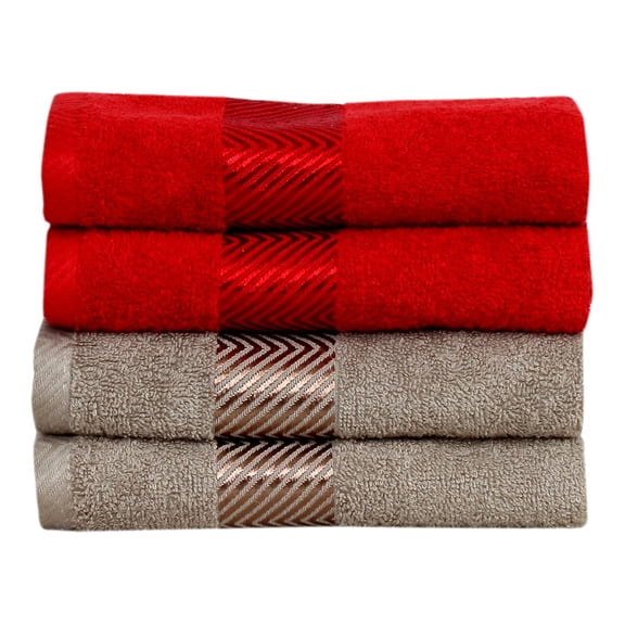 Fash Home International 100% Cotton Ultra Soft & Super Absorbent Antibacterial Hand Towel 500 Gsm (Red & Beige) - Pack Of 4