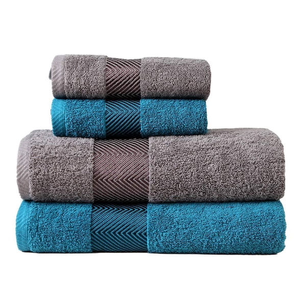Fash Home International Bath & Hand Towel 1300 Gsm | 100% Cotton Highly Absorbent Super Luxury Large Couple Towel Set (Grey & Teal) Combo Pack Of 4