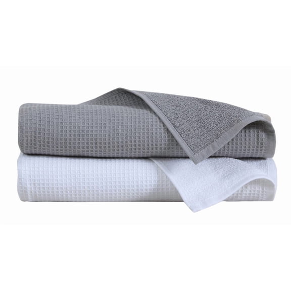 Fash Home Waffle Terry Fusion Bath Towel 1000 Gsm | Full Large Size 100% Soft Cotton Super Luxurious Quick Absorbent Towel - White & Grey (Pack Of 2)