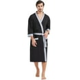 thumbnail image 1 of FashGudim 100% Cotton Knit Robe for Men Lightweight Summer Robes Thin Kimono Bathrobes Knee Length (Black/Grey,S/M), 1 of 6