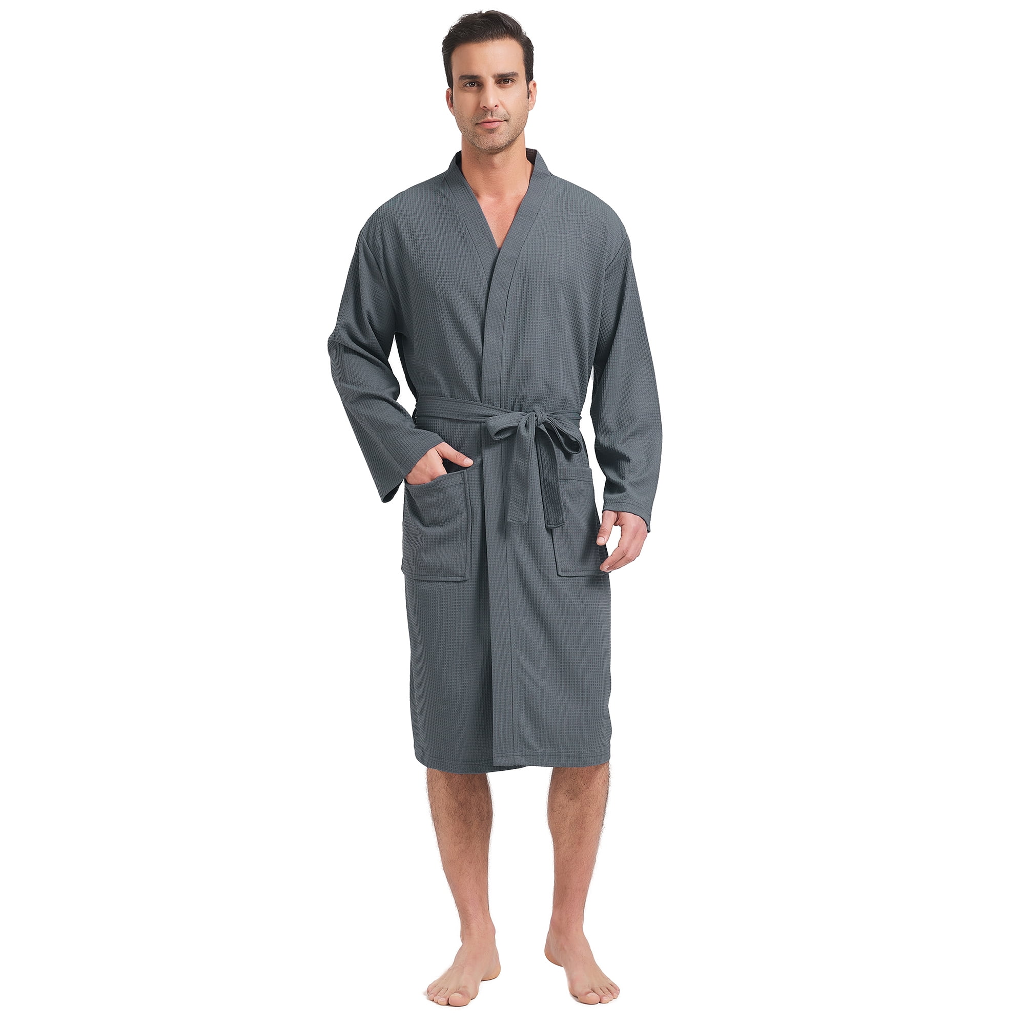 FashGudim Mens Lightweight Waffle Knit Robe Soft Kimono Spa Bathrobes