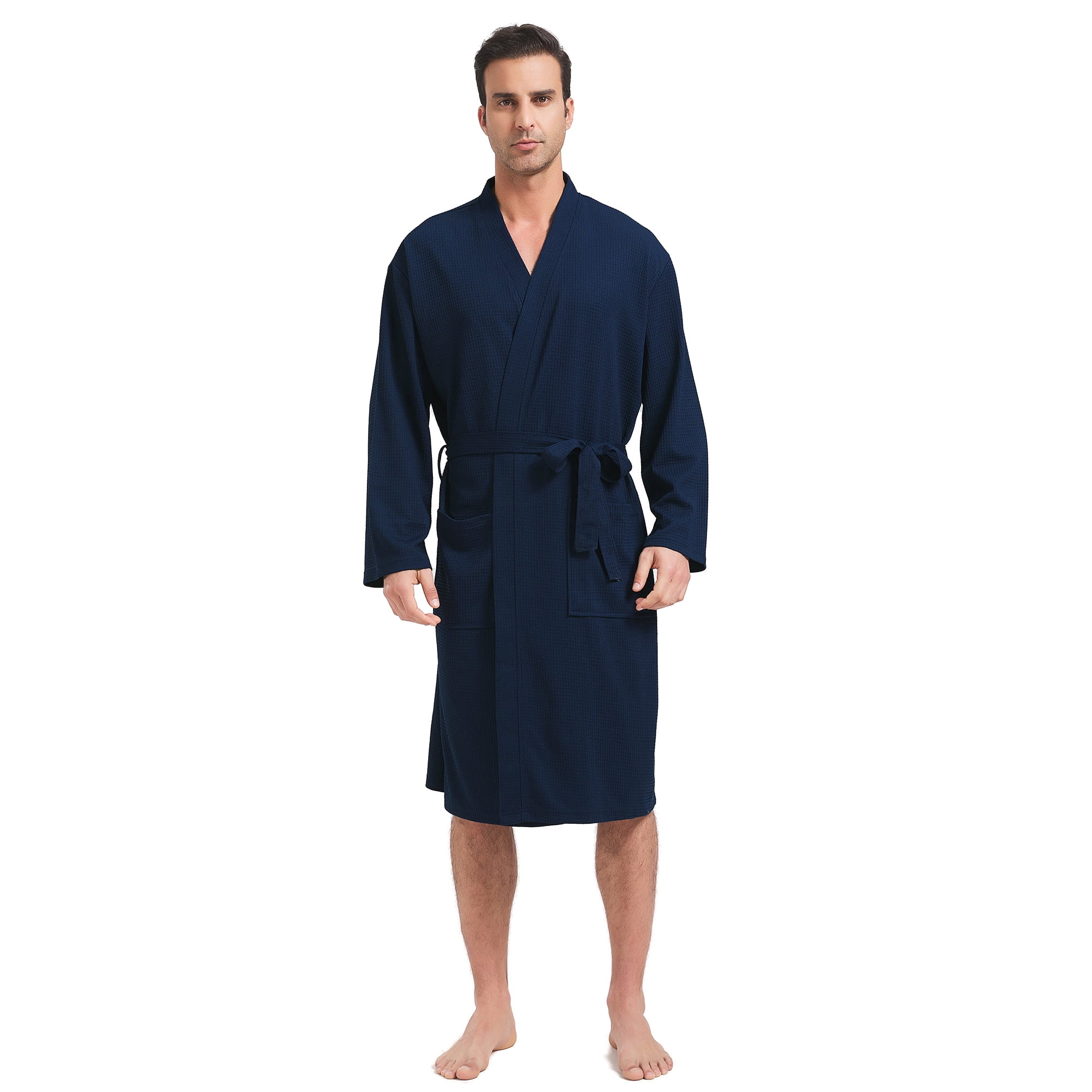 FashGudim Mens Lightweight Waffle Knit Robe Soft Kimono Spa Bathrobes ...