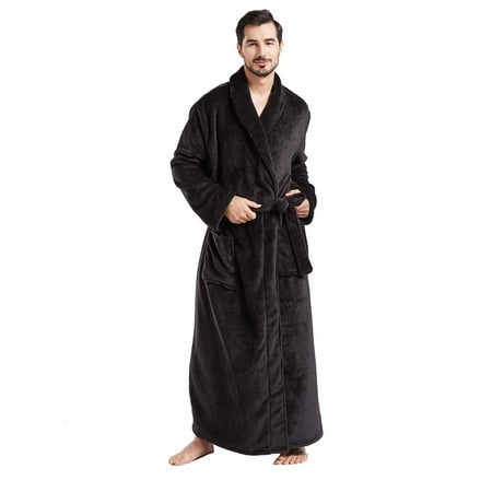 FashGudim Mens Robes Big and Tall Full Length Shawl Collar Long Plush Robe (Black,6XL)