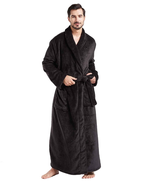 Mens Robes Big and Tall Full Length Shawl Collar Long Plush Robe (Black,6XL)