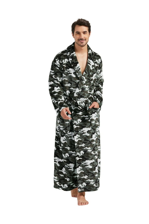 Mens Robes Big and Tall Full Length Shawl Collar Long Plush Robe (Camouflage,XXL)