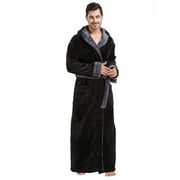 FashGudim Mens Robes Big and Tall with Hood Full Length Plush Long Robe Fleece Bathrobe(Black & Grey, S/M)