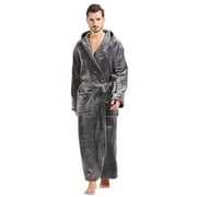 Mens Robes Big and Tall with Hood Full Length Plush Long Robe Fleece Bathrobe(Grey, 4XL)