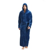 Mens Robes Big and Tall with Hood Full Length Plush Long Robe Fleece Bathrobe(Navy, 5XL)