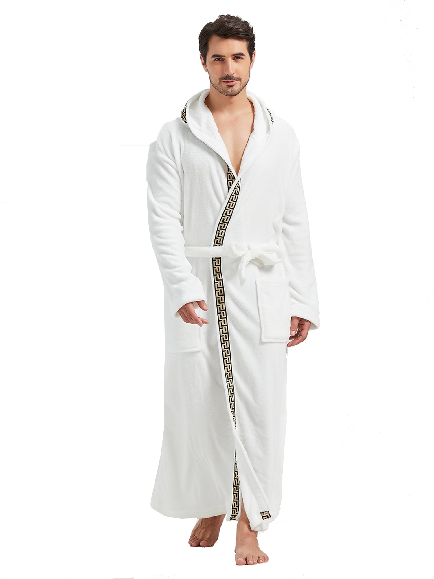 FashGudim Men's Big and Tall Hooded Full Length Fleece Bathrobe, Plush ...