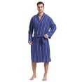 thumbnail image 1 of FashGudim Mens Stripe Robe Cotton Flannel Shawl Collar Bathrobe Lightweight Kimono Loungewear Sleepwear (Blue Stripe, XXL), 1 of 6