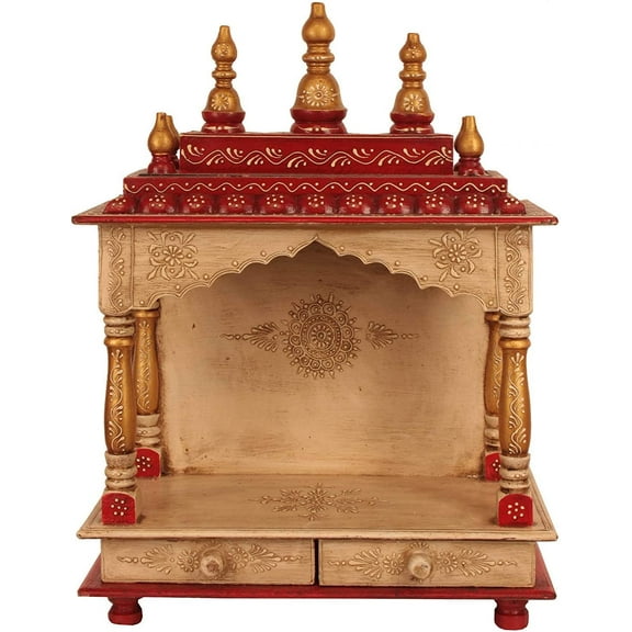 Fasherati Pooja Mandir for Home Rajasthani Vintage Wooden Temple Chowki Indian Ethnic Style Pooja Maandir