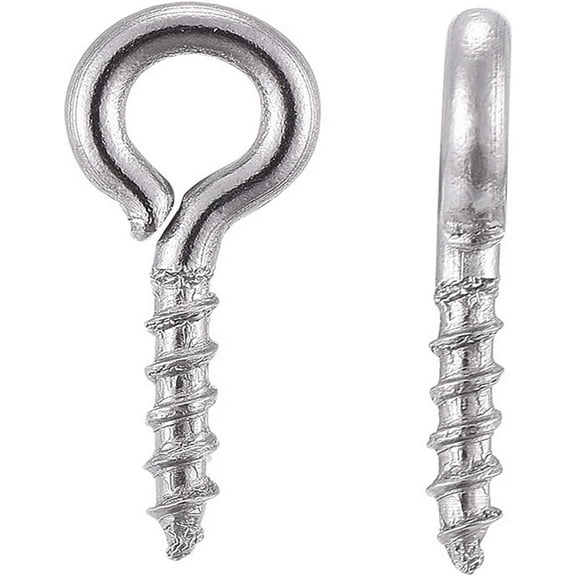 Fashewelry 200Pcs Stainless Steel Mini Screw Eye Pins 17x9mm Small Eyelet Screw Bail Pegs Eye Hooks for Half Drilled Beads Jewelry Making