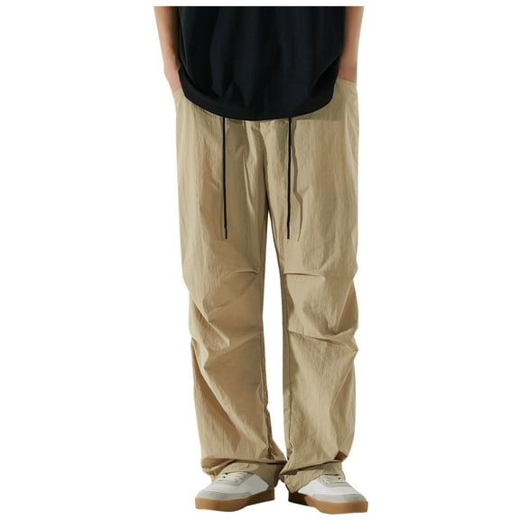 Fashin Cargo Pants for Mens Elastic Waist Casual Plus Size Wide Leg Paratrooper Ice Silk Workwear Pants Thin And Loose Fitting Casual Quick Drying Long Pants Black Deal
